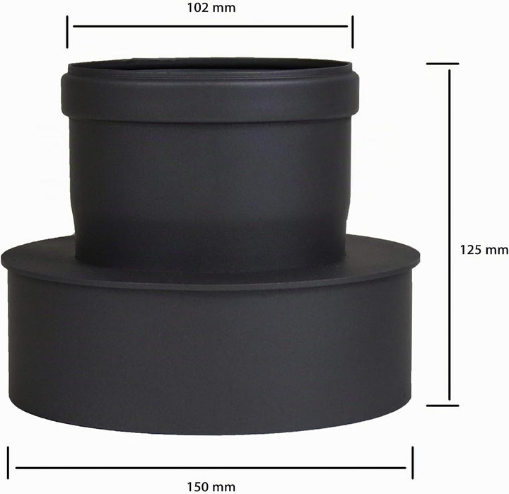 LANZZAS Pelletrohr Erweiterung von Ø 100 mm auf Ø 150 mm - Farbe: schwarz-metallic - Pelletrohrerwei