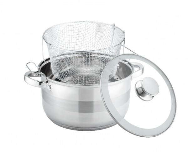 Frittiertopf Fritteuse Pommes Topf + Frittierkorb + Glasdeckel SS04