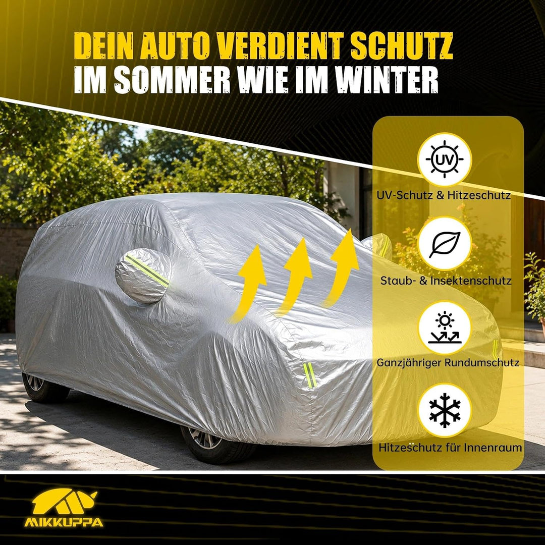 MIKKUPPA Hagelschutzplane Auto‑SUV, Autoabdeckung für SUV 465‑485 cm | Silberne Vlies‑Autoplane mit