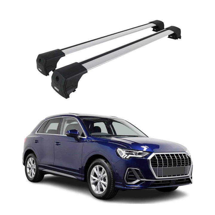 Dachträger Gepäckträger kompatibel mit Audi Q3 F3 2018-2023 Grundträger TÜV ABE Silber 2X, Silber