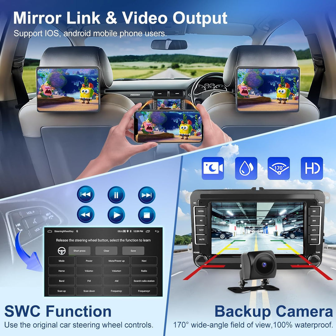 Podofo 2-DIN Autoradio für VW Altea Golf 5 6 Toledo Leon Passat Jatta Caddy Skoda Touran mit IOS Car