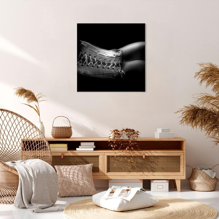 Bilder auf Leinwand Weiblicher Körper Leder Korsett Frau Leinwandbild 60x60cm Wandbilder Dekoration