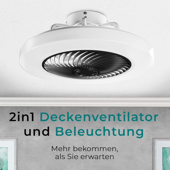 Noaton Deckenventilator mit Beleuchtung 12050B Triton, Schwarz, LED Dimmbar, 3 Farbtemperaturen, Fer