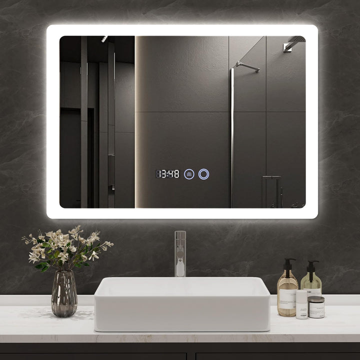 YU YUSING Badspiegel mit Beleuchtung 70x50cm Badezimmerspiegel LED mit 3 Lichtfarben Dimmbar, Beschl