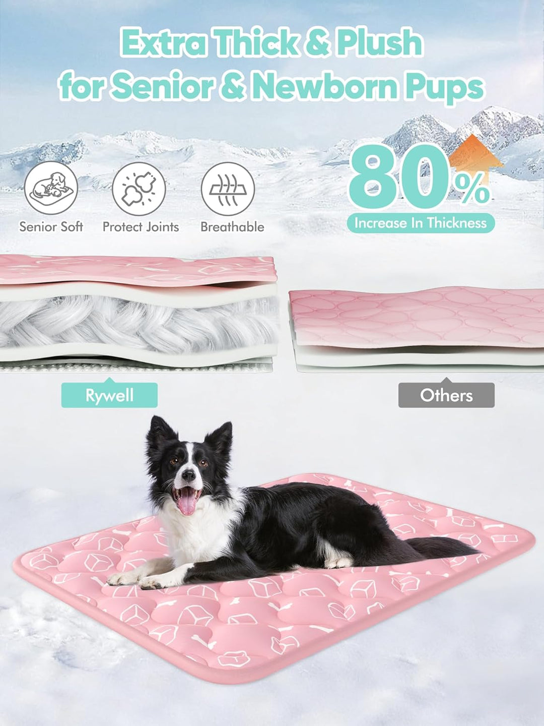 Rywell Kühlmatte für Hunde 150x102 cm, Plus Version, Selbstkühlend mit Arc-Chill-Gewebe, Verdickt, F