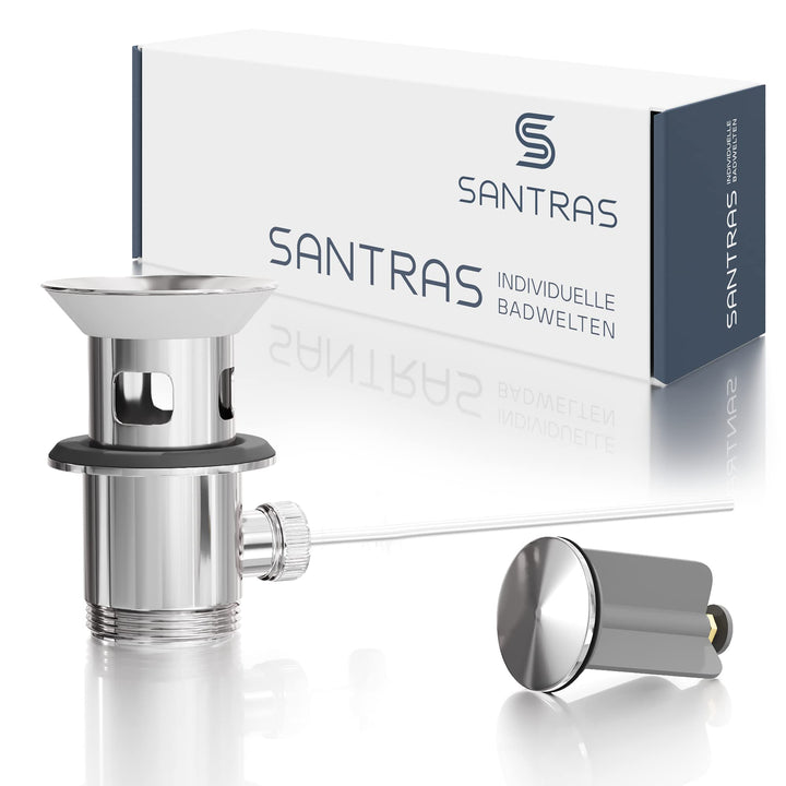 SANTRAS® Exzenter Ablaufgarnitur PREMIUM für Waschtisch mit Schutz vor Überlauf in Chrom – Komplette