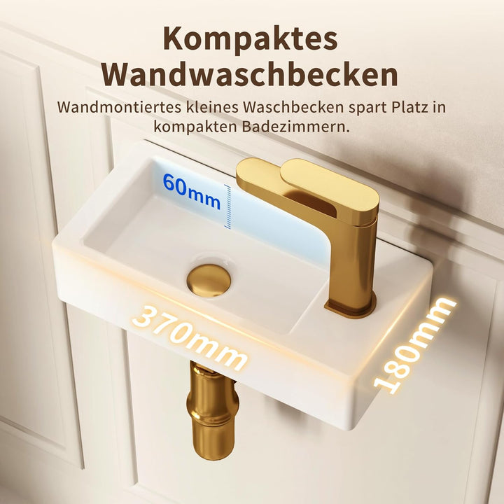 DeerValley DV-1V081R Badezimmerwaschbecken aus Keramik zur Wandmontage, Kleines Badezimmer, Weisses