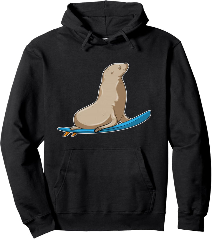 Seehund Surfer Surfbrett Wassersport Pullover Hoodie