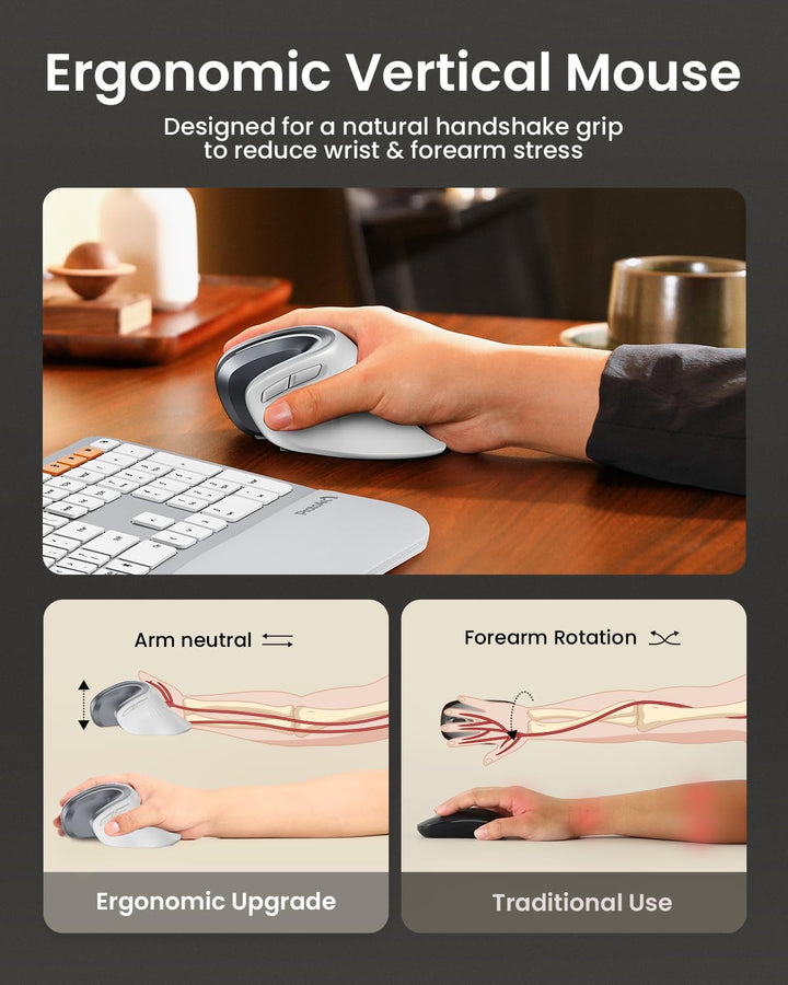 ProtoArc EM11 NL Ergonomische Vertikale Maus, Kabellos Aufladbar Mouse mit 3 Gerät (Bluetooth+Blueto