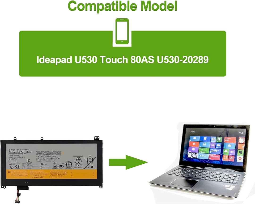 SwarKing Ersatz Akku Kompatibel mit Lenovo Ideapad U430 U530 80AS U530-20289 Touch Series L12L4P62 2
