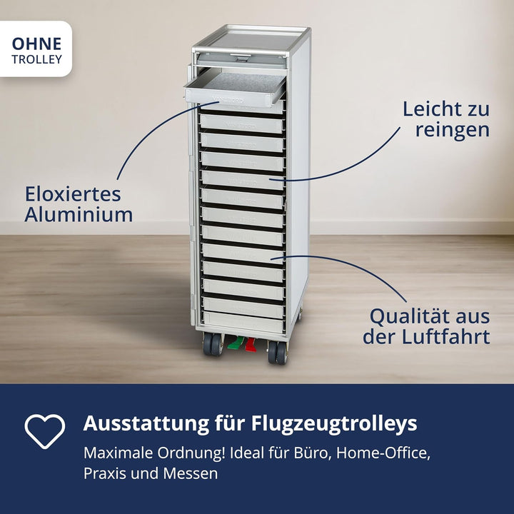 VanDeBord Ausstattungspaket 14 Einschübe Aluminium Flach, Ausstattungspaket für Airline Trolleys, Fl