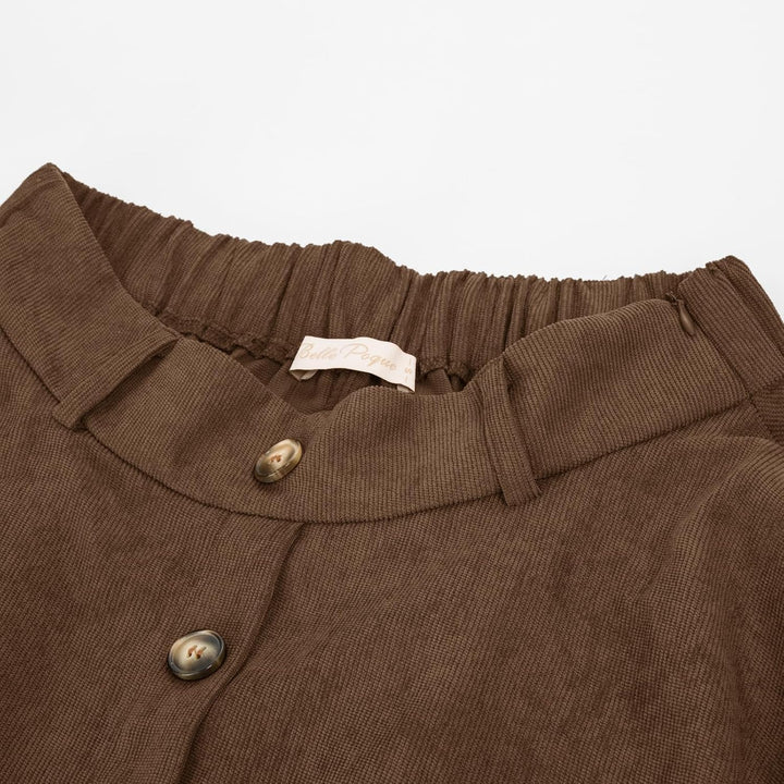 Belle Poque - Damenrock mit hoher Taille und Taschen, ausgestellt, A-Linie, Midi-Rock Dunkelbraun