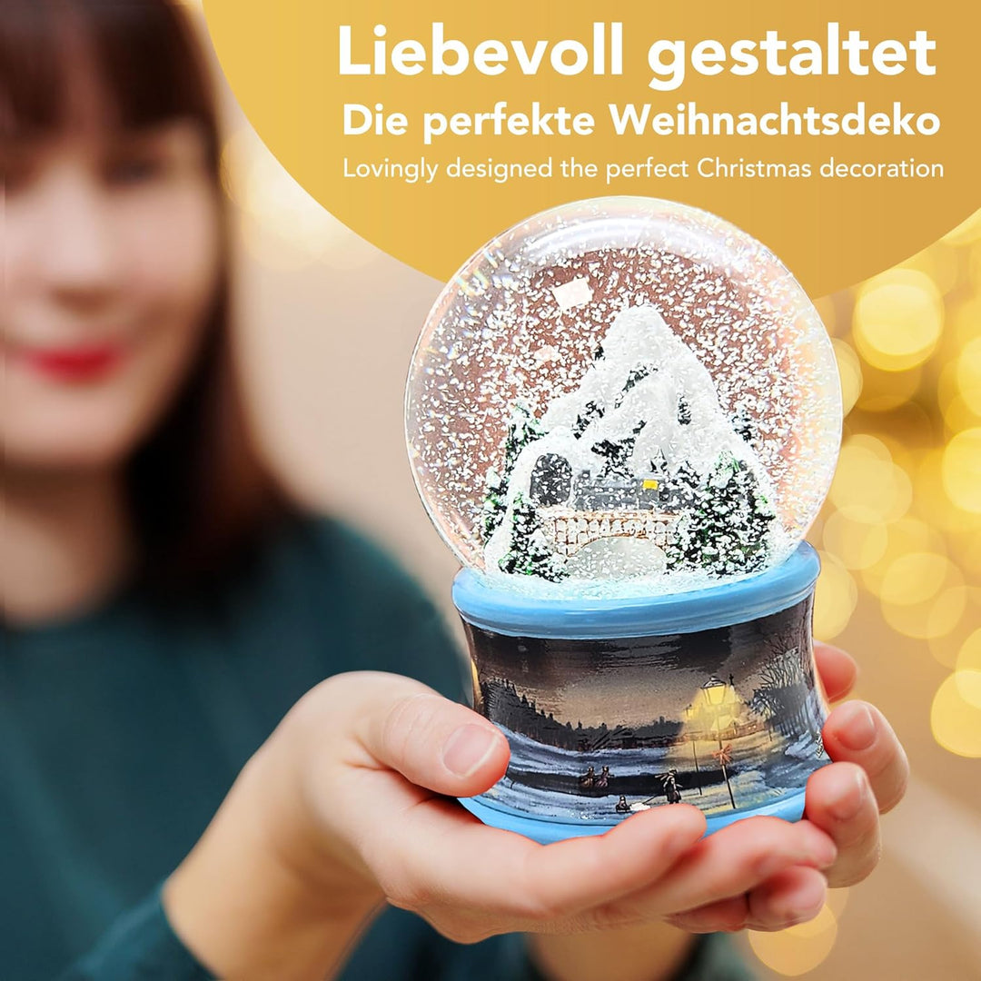 Weihnachts-Schneekugel mit Musik | Schneekugel Berglandschaft mit Brücke | Sockel Winterlandschaft b