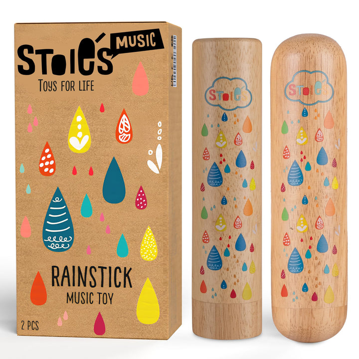 Stoie's Regenstab-Spielzeug aus Holz, 2er-Pack, beruhigender Klang, pädagogisch wertvoll, Rhythmus-