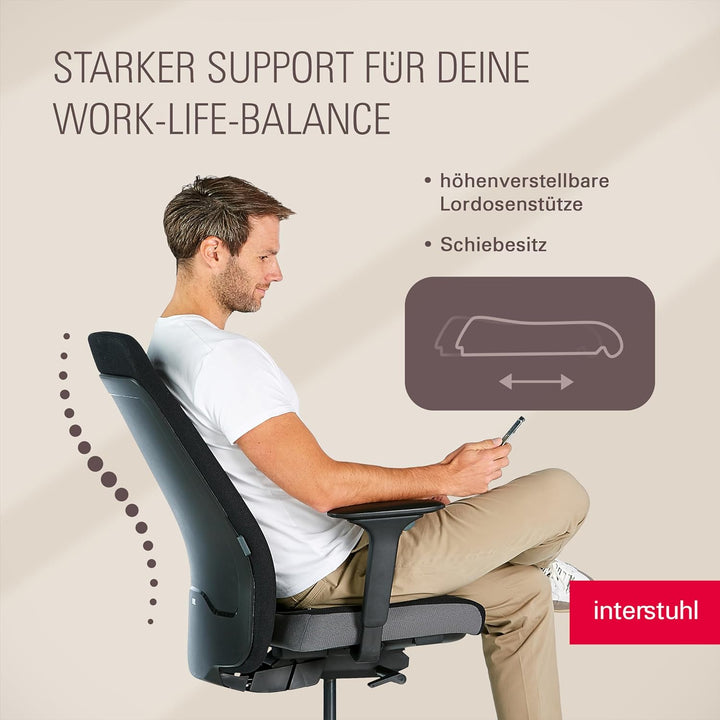 Interstuhl Style Soft+ Ergonomischer Bürostuhl mit hoher Rückenlehne – Schreibtischstuhl für grosse