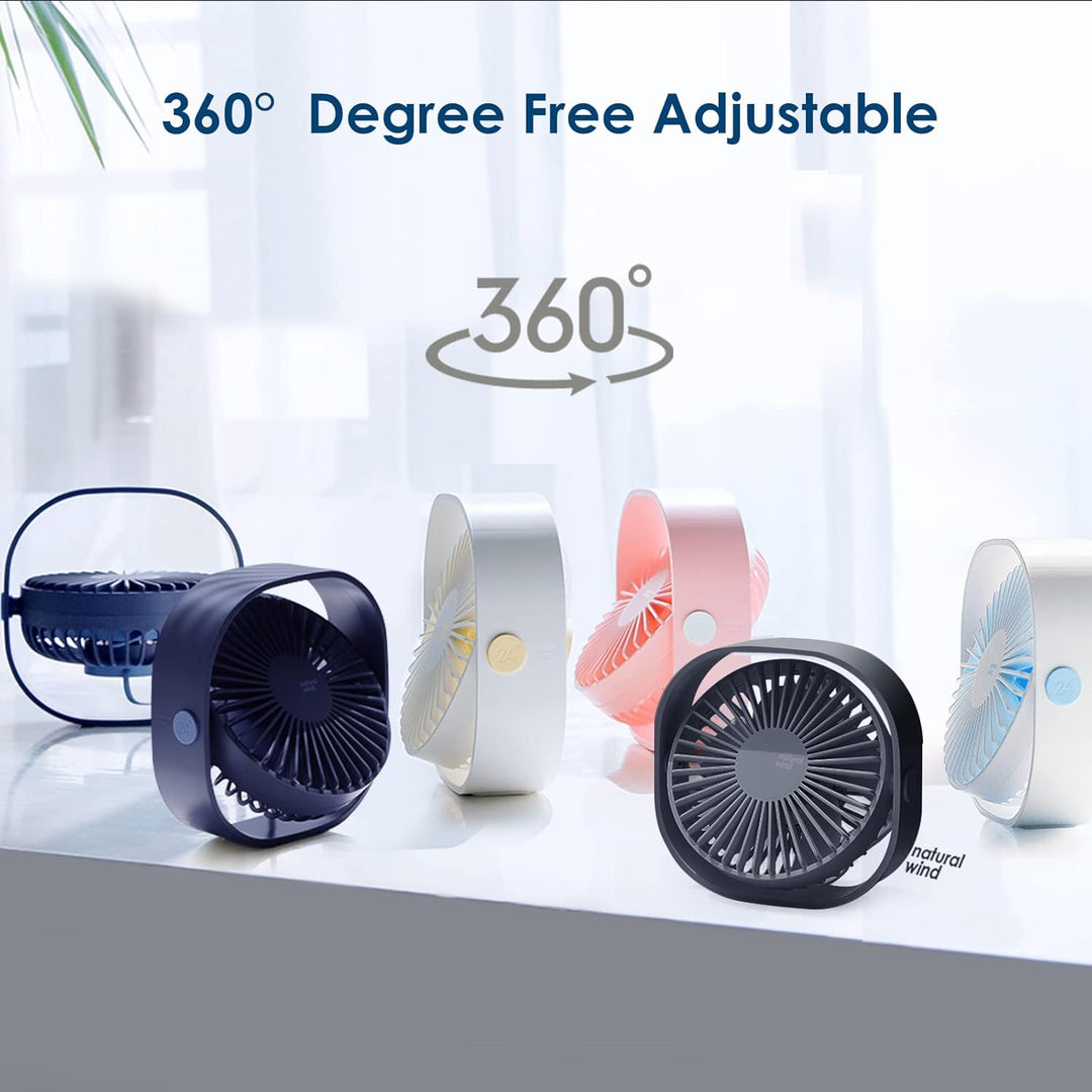Simpeak USB Ventilator, Mini USB Tischventilator, Klein Ventilator Leise, 3 Speed 360 Grad Drehung,