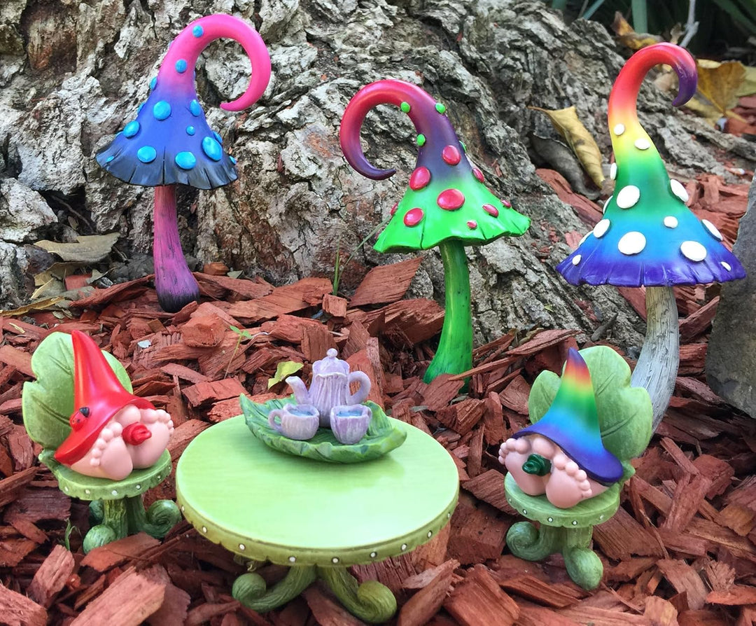 GlitZGlam Miniatur-Fee-Gartenmöbel Set Blatt Bistro-Tee-Set für Feen und Gartenzwerge