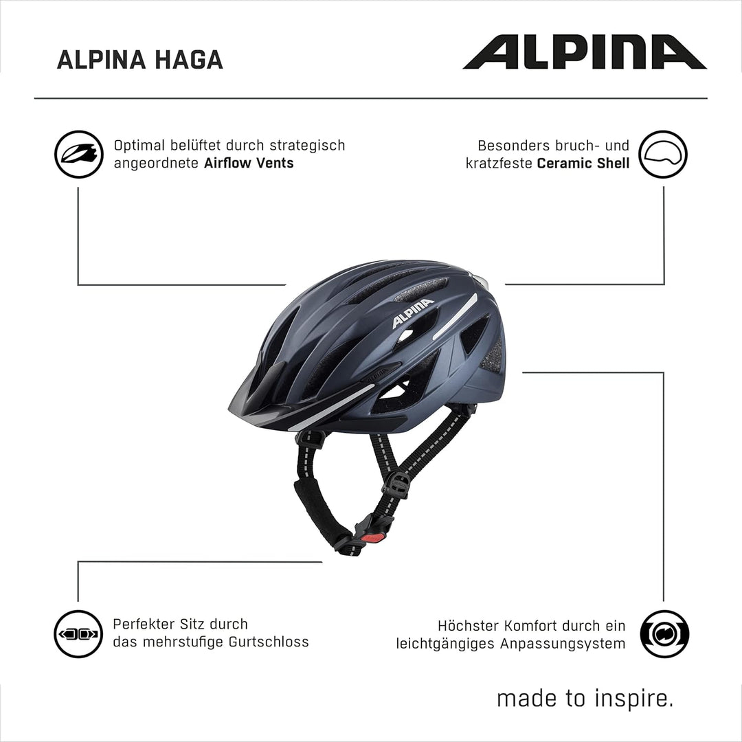 ALPINA HAGA - Stossabsorbierender, Sicherer & Optimal Anpassbarer Urban Fahrradhelm Mit Integriertem