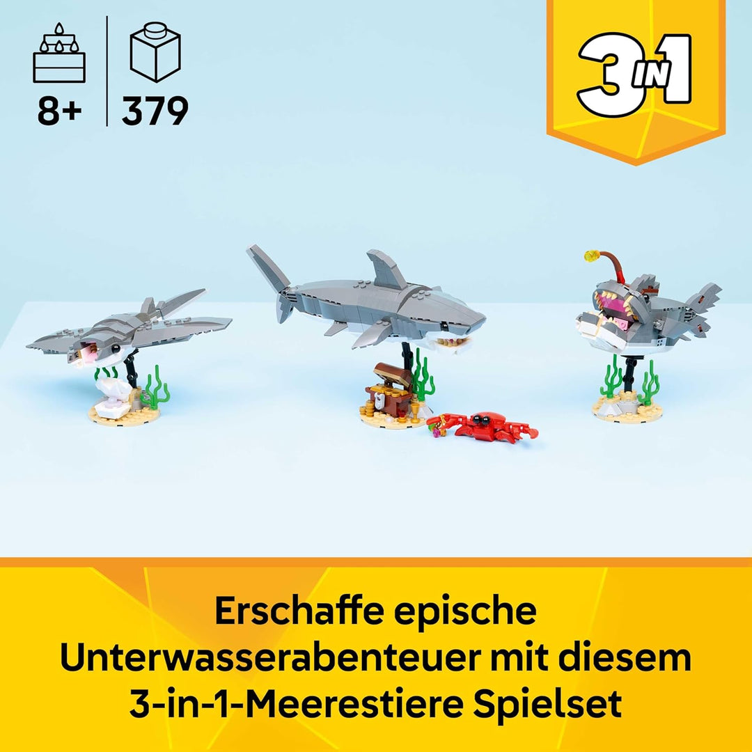 LEGO Creator 3-in-1-Set Wilder Hai mit Schatztruhe - Kreatives Spielzeug & Konstruktionsspielzeug -