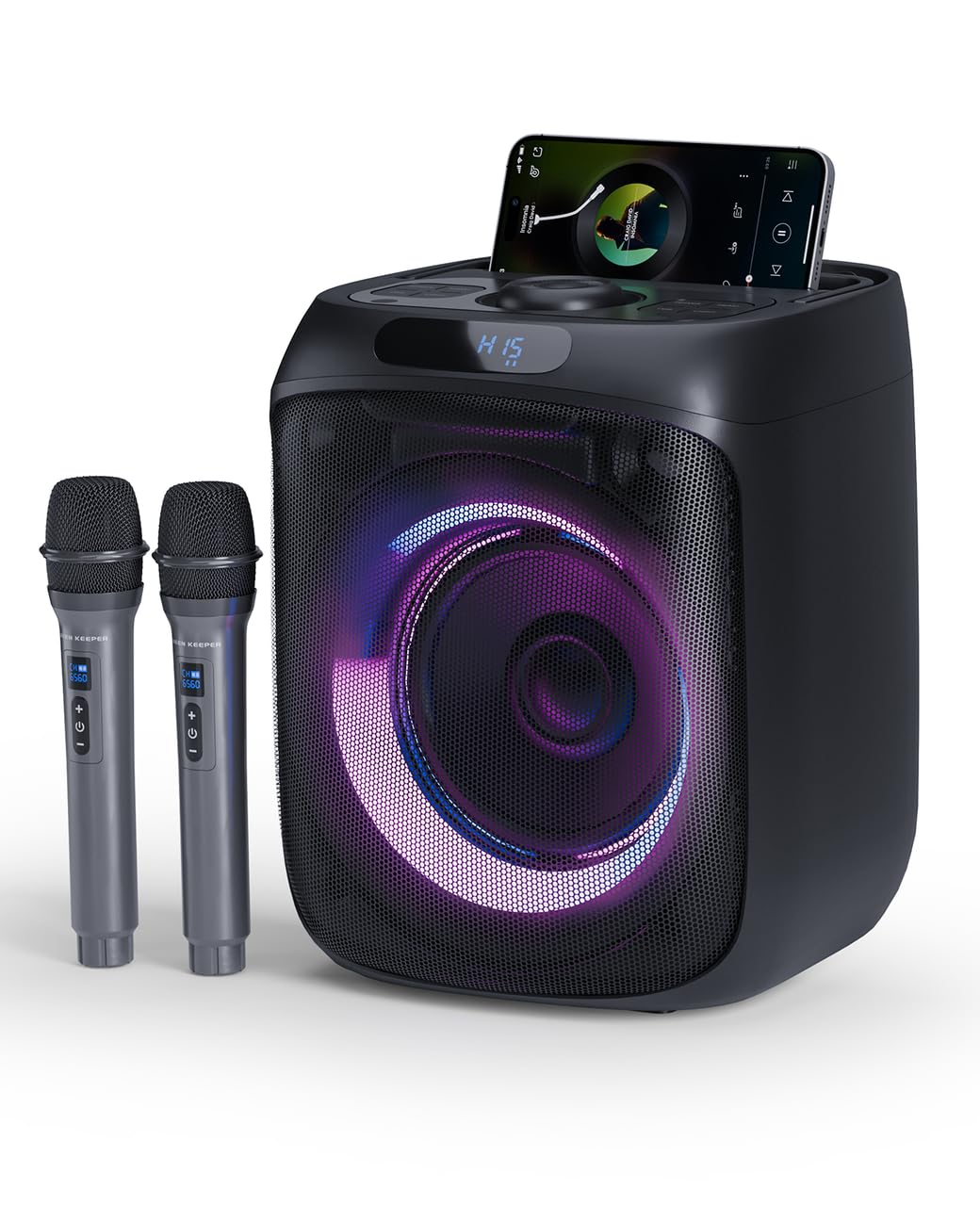 GKS60 Karaoke-Maschine Erwachsene, Bluetooth-Partylautsprecher, 2 Mikrofone