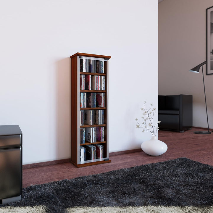 VCM Holz CD DVD Stand Regal Schrank Aufbewahrung Standregal Ständer Classic Glastür Kern-Nussbaum, K