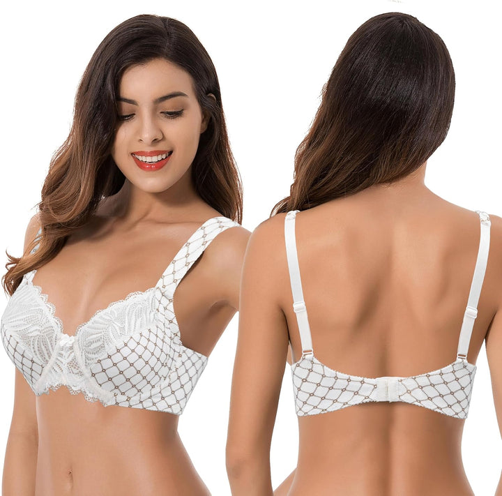 Curve Muse Übergrösse Ungefüttert Bügel Spitzen-BH mit gepolsterten Schultergurten-2er Pack 75B Crem