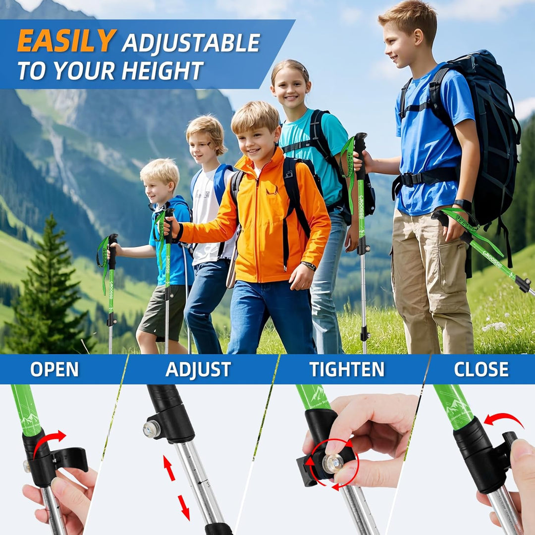 Kinder Trekkingstöcke aus Aluminium, Leichte Teleskopische Wanderstöcke mit Schnellverschluss, Höhen