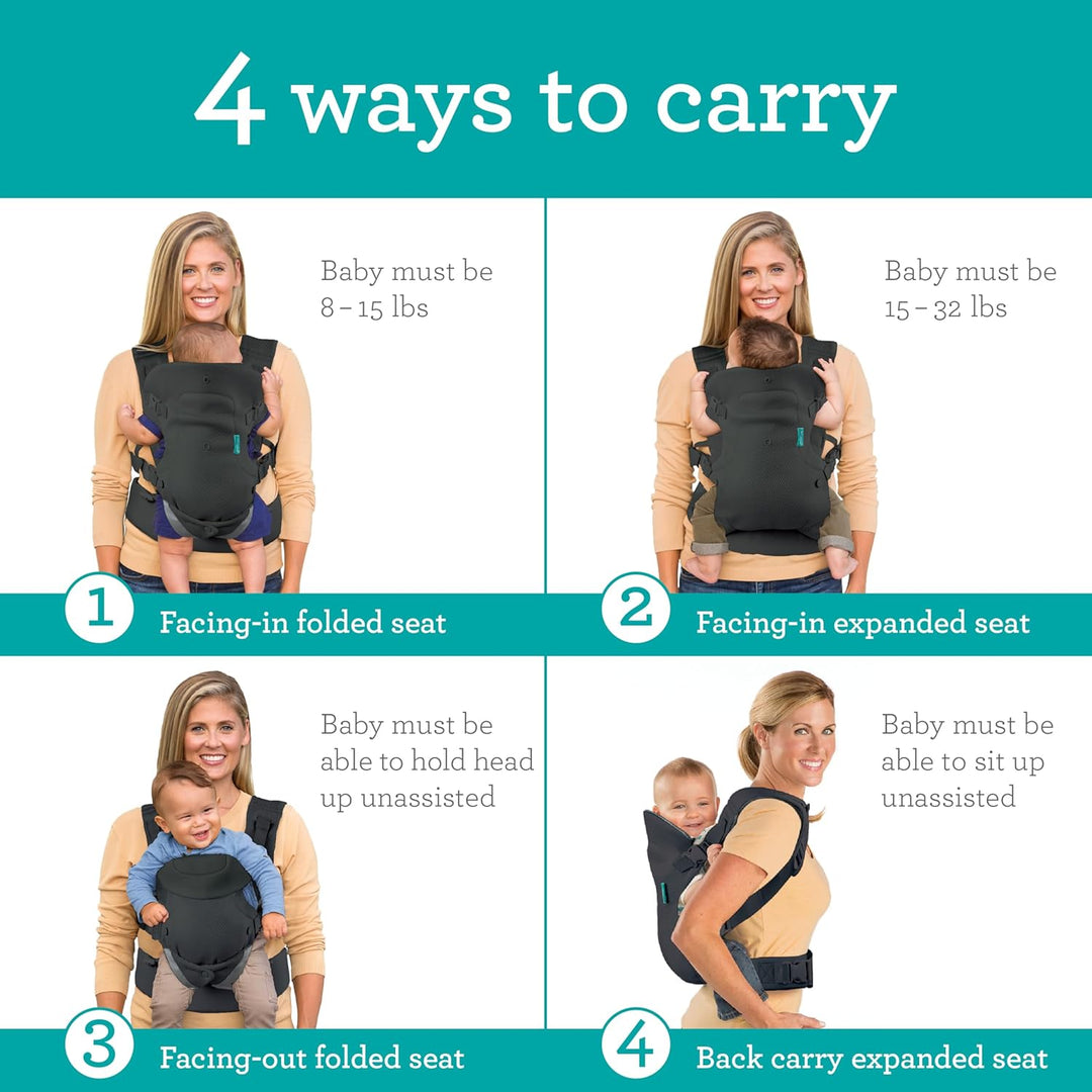 Infantino Flip 4-in-1 Light &amp; Airy Babytrage – Atmungsaktiv, Lordosenstütze, Verstellbarer Hüftgurt,