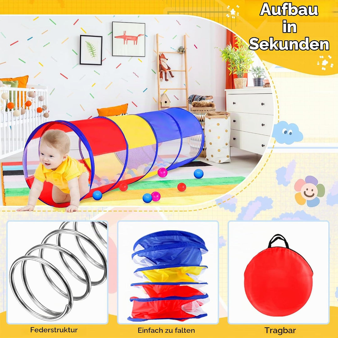 Fantasievoller Spieltunnel für Kinder ab 1 2 3 Jahr,Vielseitiger Krabbeltunnel,auch als Agility Tunn
