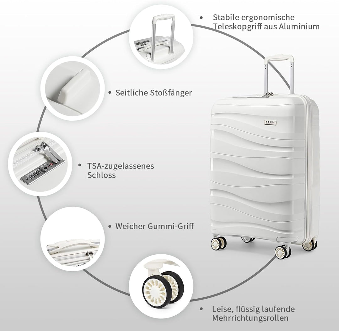 KONO Handgepäck Koffer Trolleys 55cm Leicht Hartschalenkoffer Reisekoffer mit 4 Rollen und TSA Schlo