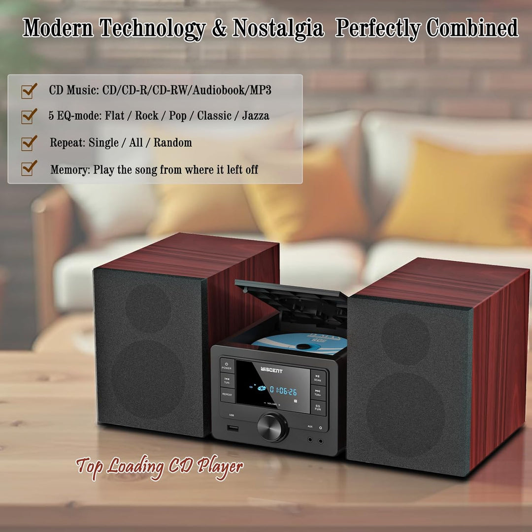 Bluetooth Stereoanlage 40W für Zuhause, CD-Player mit Wireless Streaming, USB MP3 Wiedergabe, FM Rad