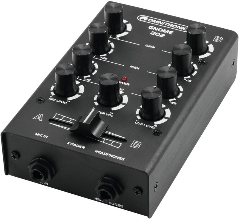 OMNITRONIC GNOME-202 Mini-Mixer schwarz | 2-Kanal-DJ-Mixer im Miniaturformat | Extrem leichter und k