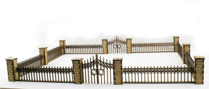 War World Gaming Gotischer Zaun mit Tore und Säulen - 28mm Tabletop Gelände Modellbau Diorama