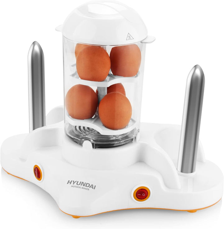HYUNDAI Hot-Dog-Maker HDM 120 I 1-12 Würstchen I 1-6 Eier I Maiskolben kompatibel I 2 Ständer zum er