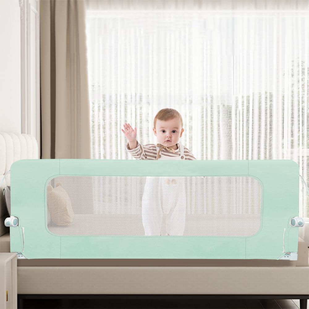 Bettschutzgitter mit Verstellbarer Gurte,Rausfallschutz Bett 180° faltbar für Boxspringbett, Bettgit
