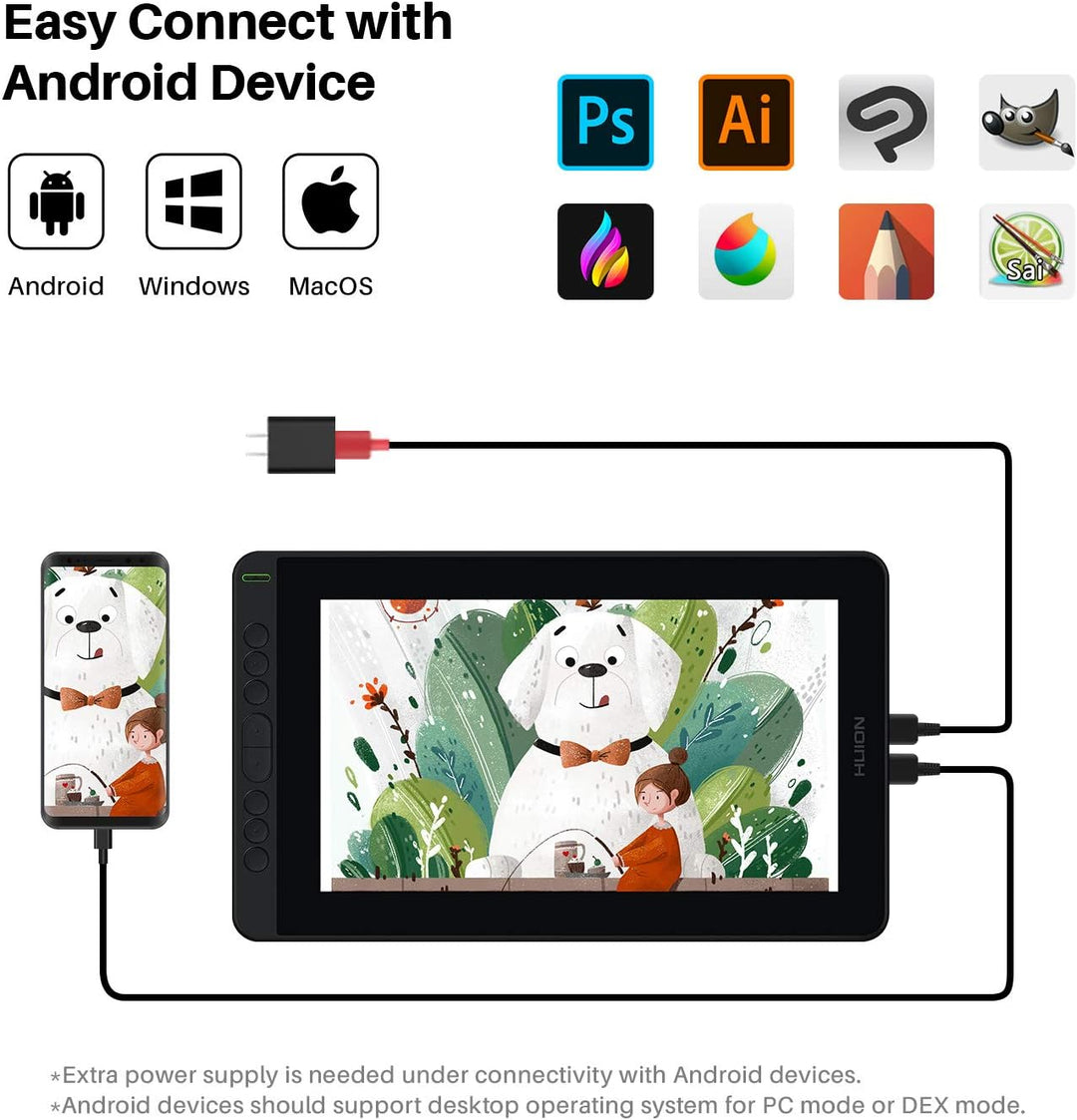 HUION Kamvas 12 Grafiktablett mit Display, 11,6 Zoll Stift-Display mit batterielosem Stift, 8 Expres