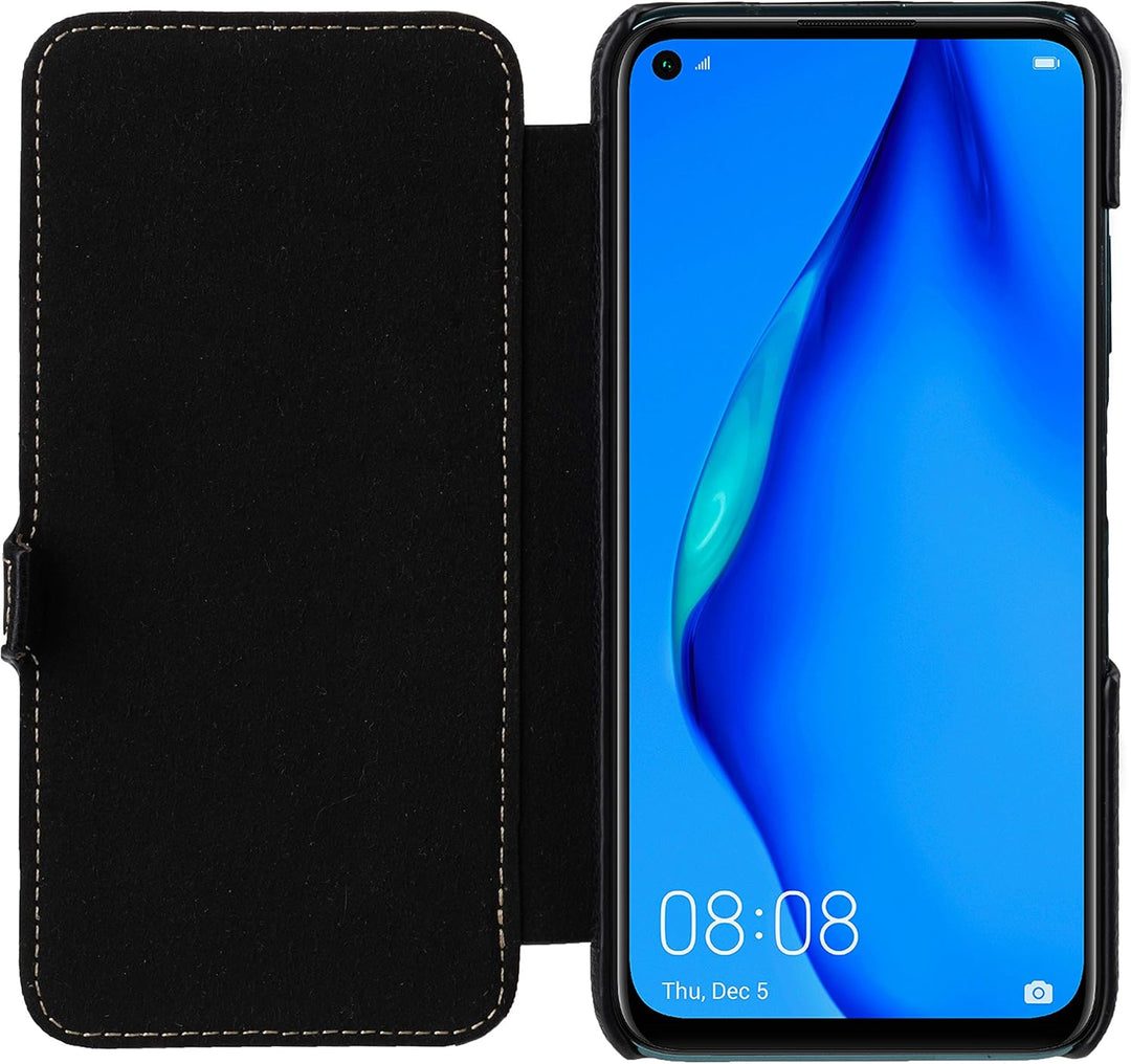 STILGUT Book Case kompatibel mit Huawei P40 lite Hülle aus Leder mit Clip-Verschluss, Lederhülle, Kl