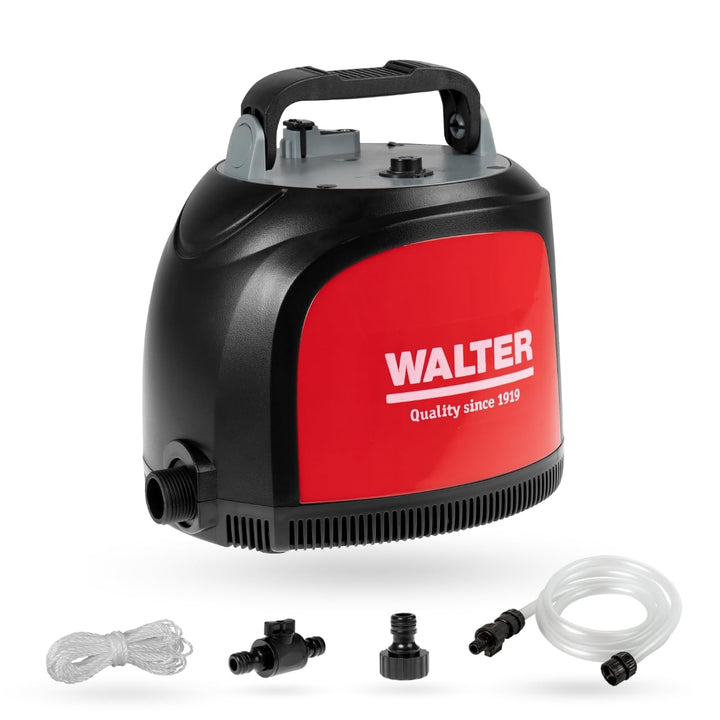 WALTER- Li-Ion Akku-Klarwasserpumpe 20V, Förderhöhe 12 m, Fördermenge 3500 l/h, mit eingebautem 4000
