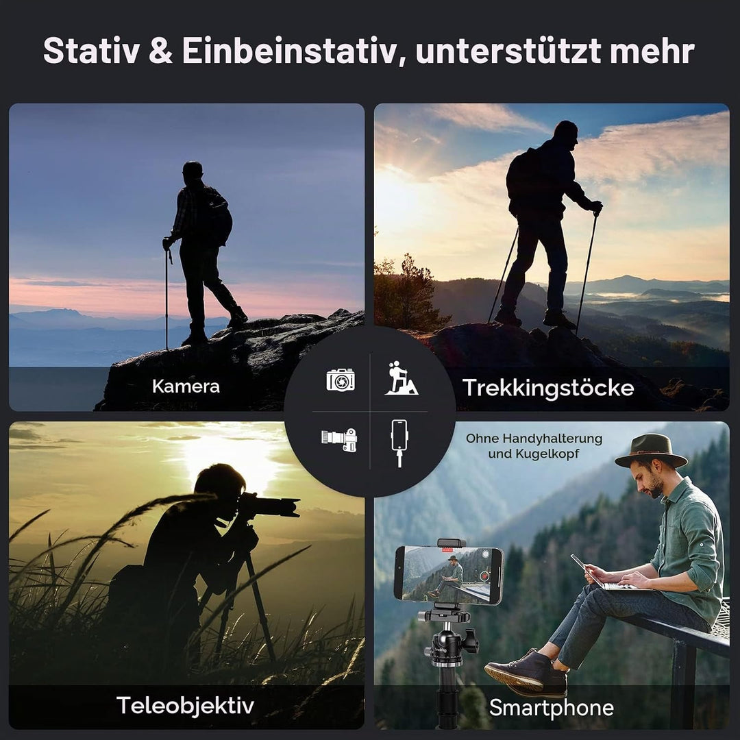 SMALLRIG Karbonfaser-Stativ mit Mittelsäule, Carbon Fiber Tripod abnehmbarem Einbeinstativ, 360°-Kug