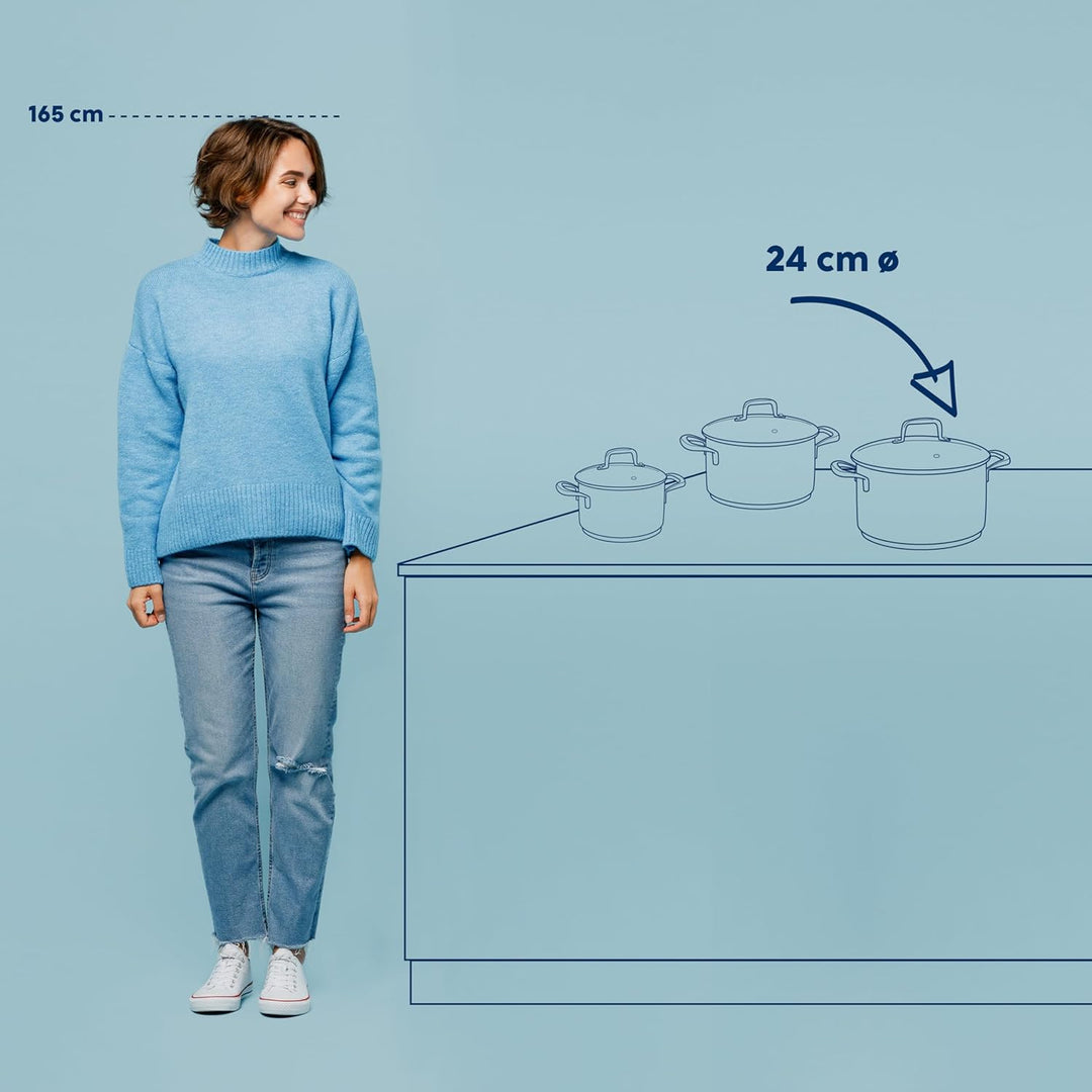kela Fleischtopf 24 cm FLAVORIA, Kochtopf Induktion 5,5 L, Glasdeckel mit Dampfauslassventil, Innens