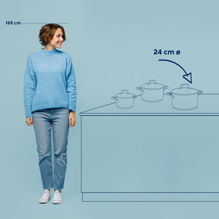 kela Fleischtopf 24 cm FLAVORIA, Kochtopf Induktion 5,5 L, Glasdeckel mit Dampfauslassventil, Innens