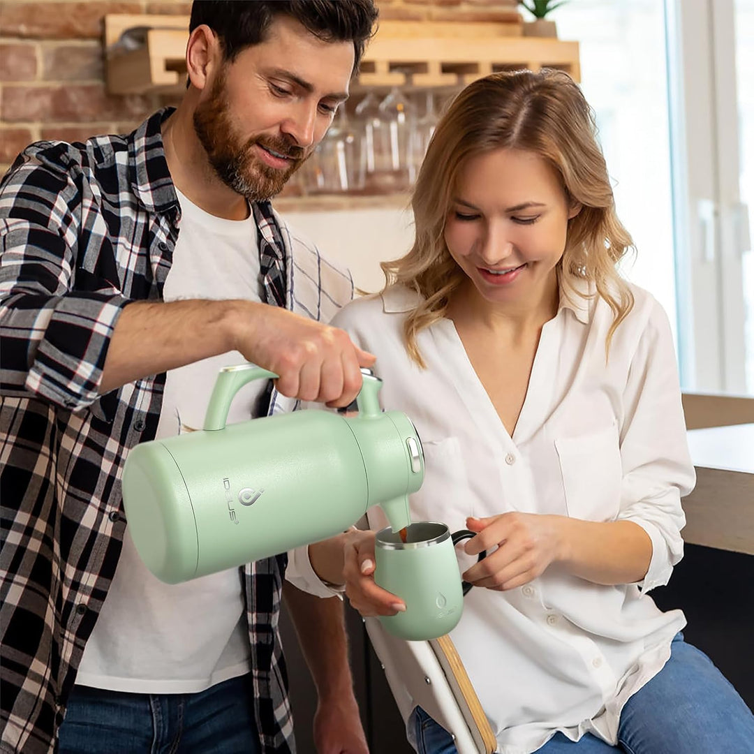 IDEUS® Thermoskanne 2l, Edelstahl Doppelwandige Kaffeekanne Vakuumisolierung Isolierkanne Warmhaltek