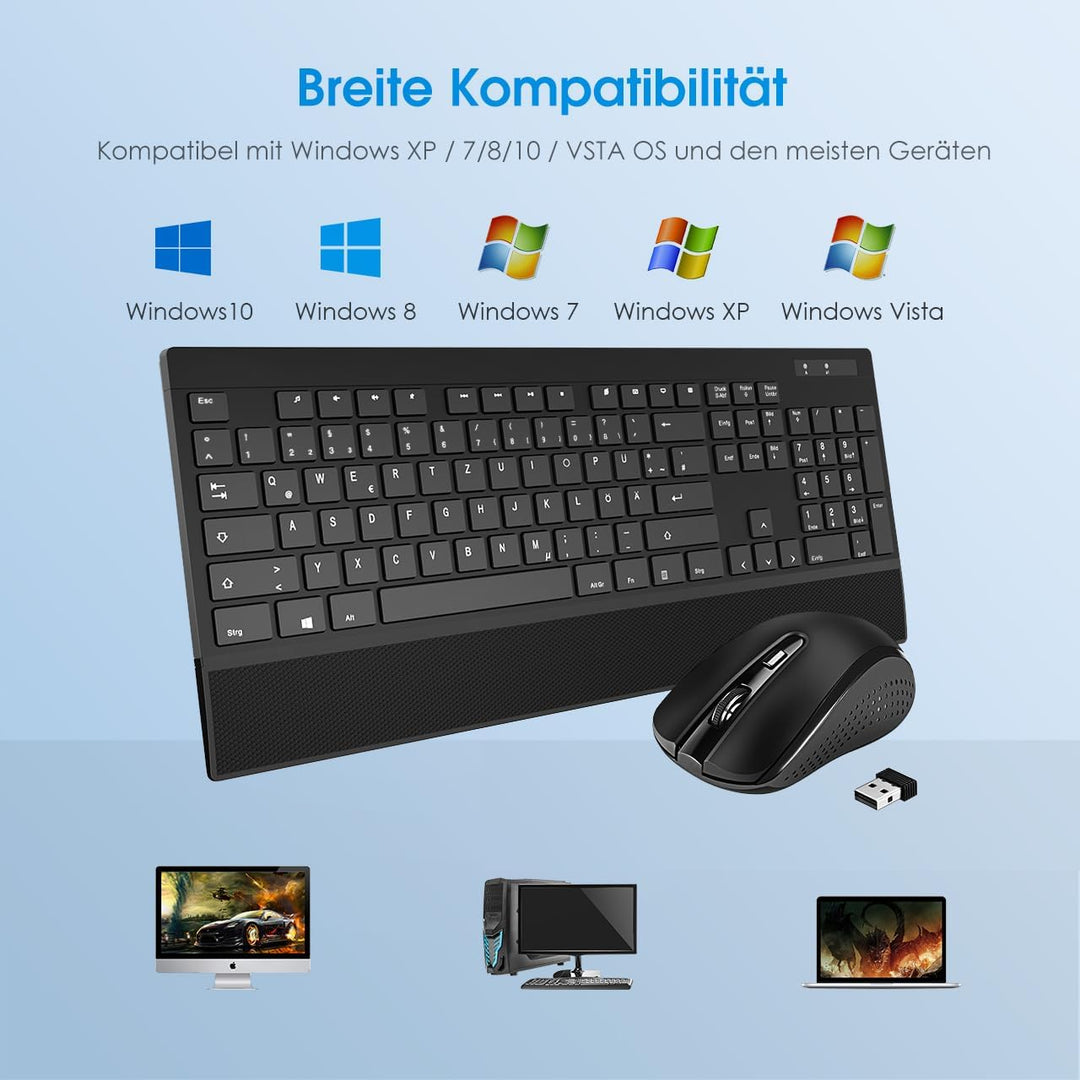 Kabelloses Tastatur-Maus-Set Combo 2,4 GHz Tastatur und kabellose Maus Für PC, Laptop, Ergonomische