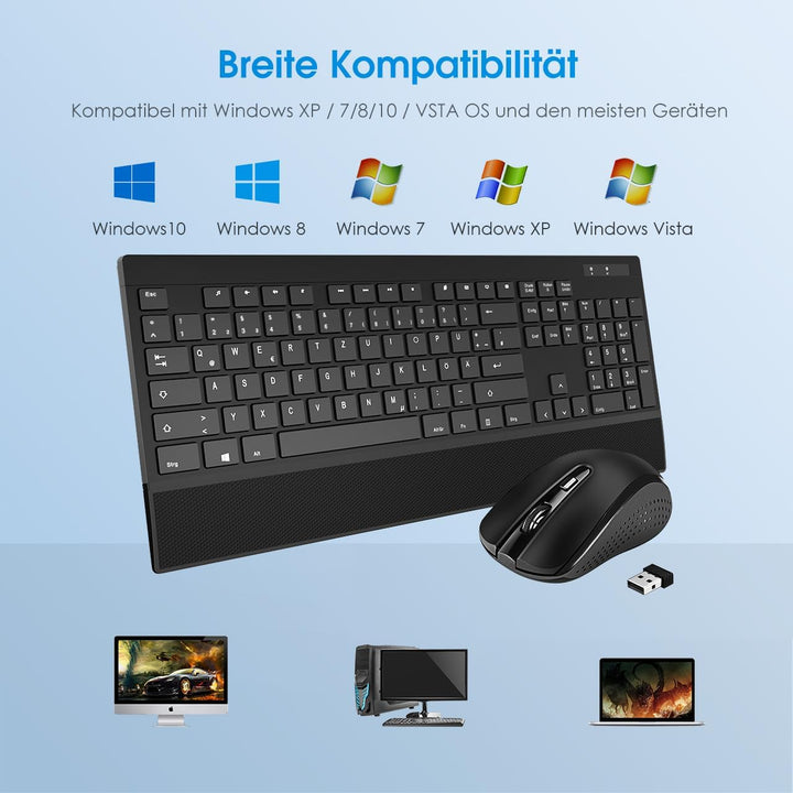 Kabelloses Tastatur-Maus-Set Combo 2,4 GHz Tastatur und kabellose Maus Für PC, Laptop, Ergonomische
