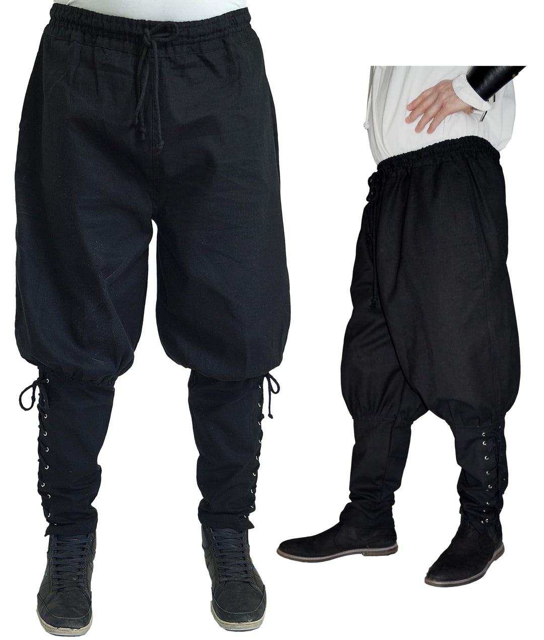 MAYLYNN Mittelalter Hose mit Taschen und Schnürung Wikinger Kelte, schwarz, Grösse:XXL XXL Schwarz,