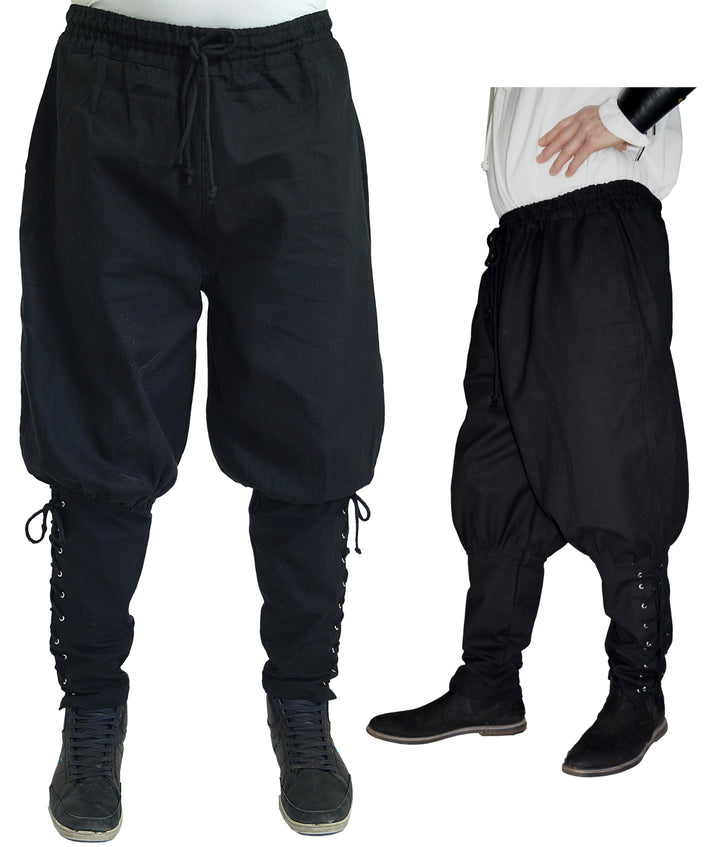 MAYLYNN Mittelalter Hose mit Taschen und Schnürung Wikinger Kelte, schwarz, Grösse:XXL XXL Schwarz,