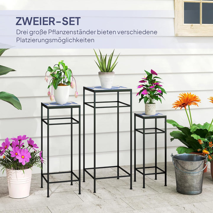 Outsunny 3er-Set Pflanzenständer, 71 cm hoch Pflanzenregal für Innen, 3 verschieden grosse Blumenhoc