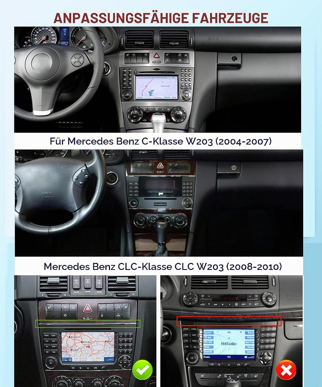4 Core 64G Hodozzy Carplay Autoradio für Mercedes Benz C-Klasse W203 CLC-Klasse W203, 7 Zoll Touchsc