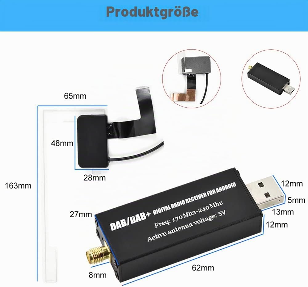 Hikity DAB+ Adapter Antennentuner für Autoradio Digital Empfänger Externe DAB Box Adapter Tuner Komp