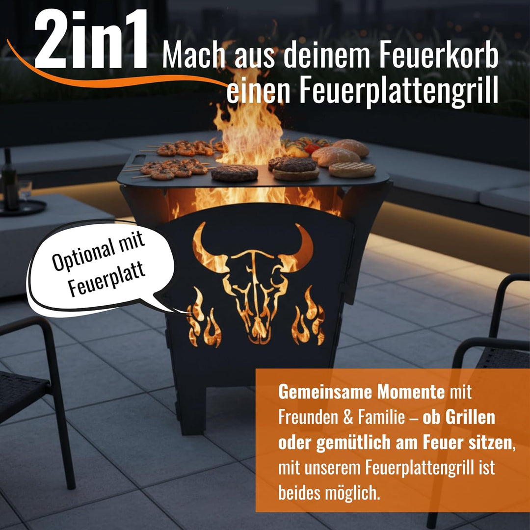 Terma Stahldesign Feuerkorb XXL 70 cm massiv Stahl Feuertonne zerlegbar mit Aschewanne Gitterrost Mo